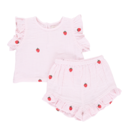 Pink Chicken girls roey 2-piece set - strawberry embroidery