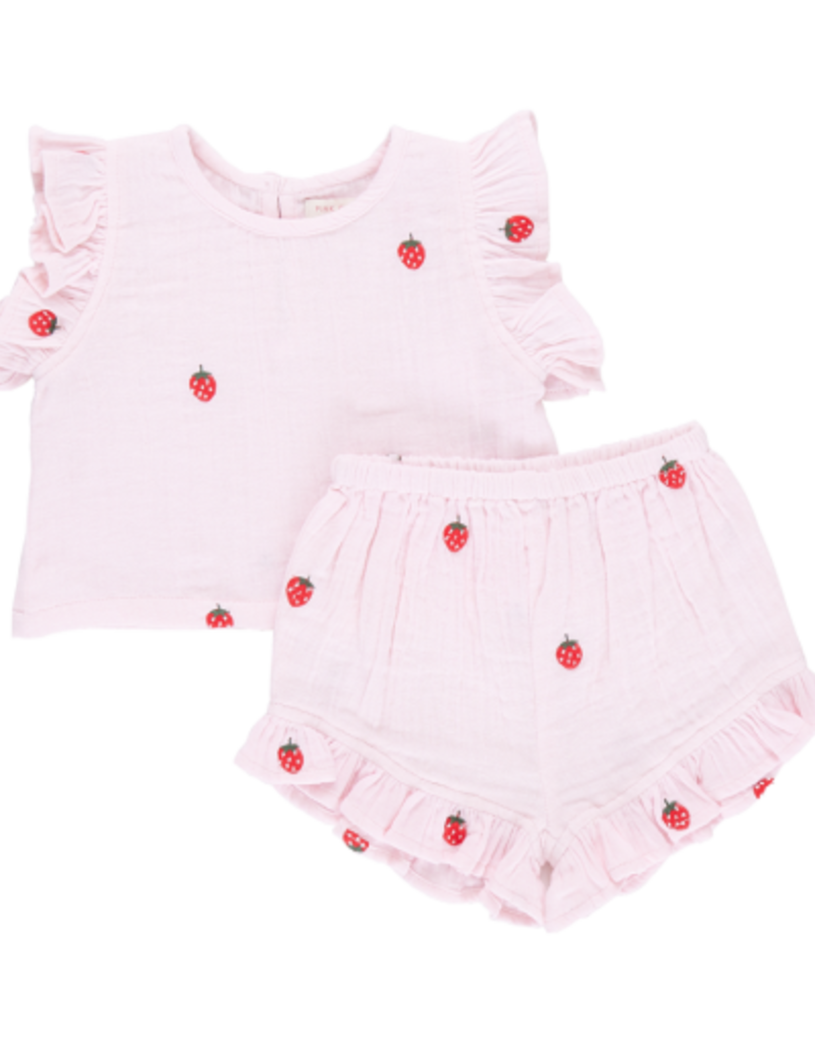 Pink Chicken girls roey 2-piece set - strawberry embroidery