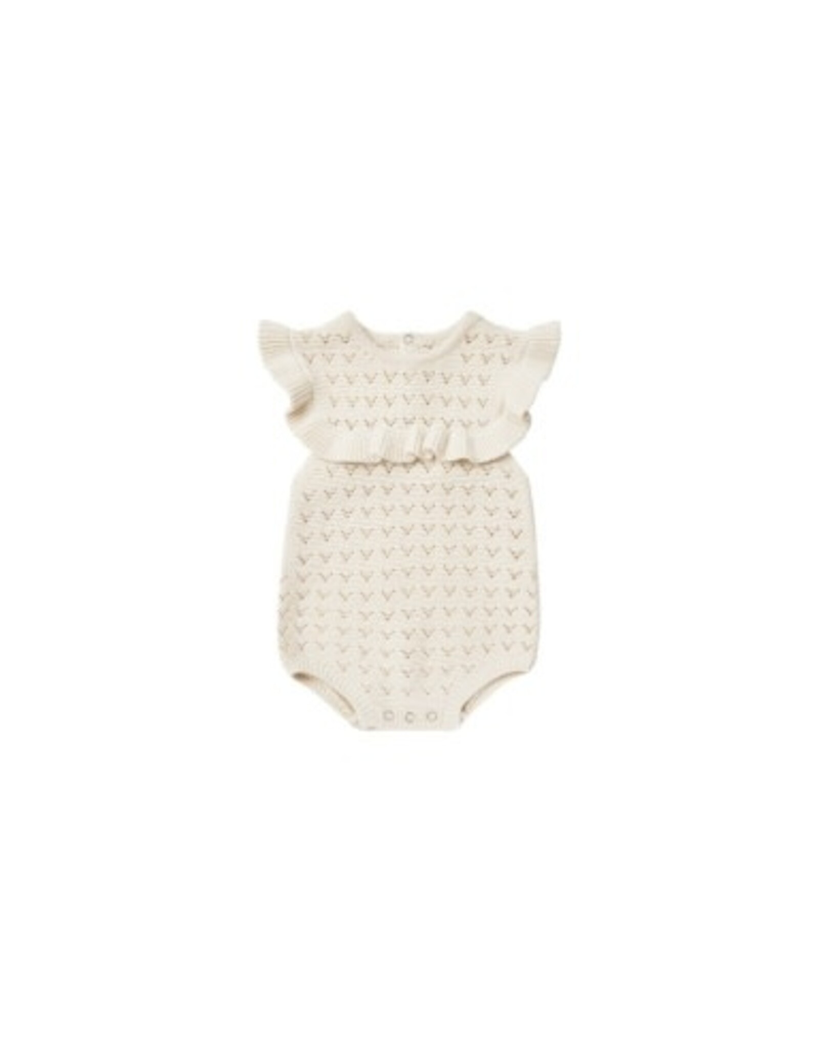Quincy Mae POINTELLE RUFFLE ROMPER || NATURAL