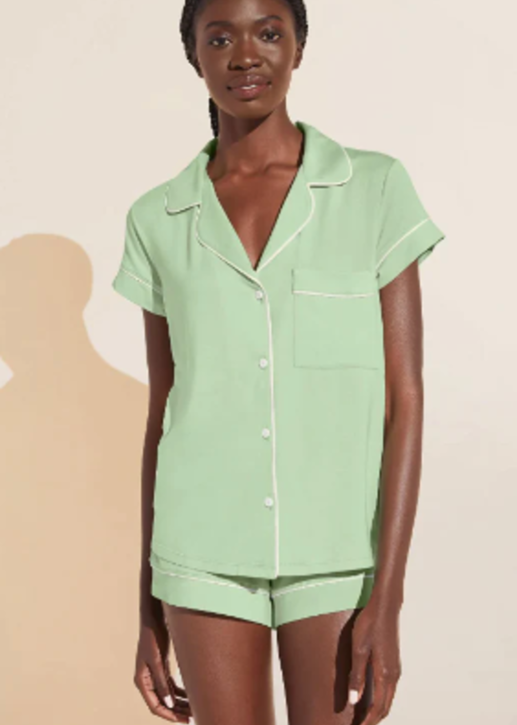 Eberjey Gisele Shortie PJ Set - Pistachio/Ivory
