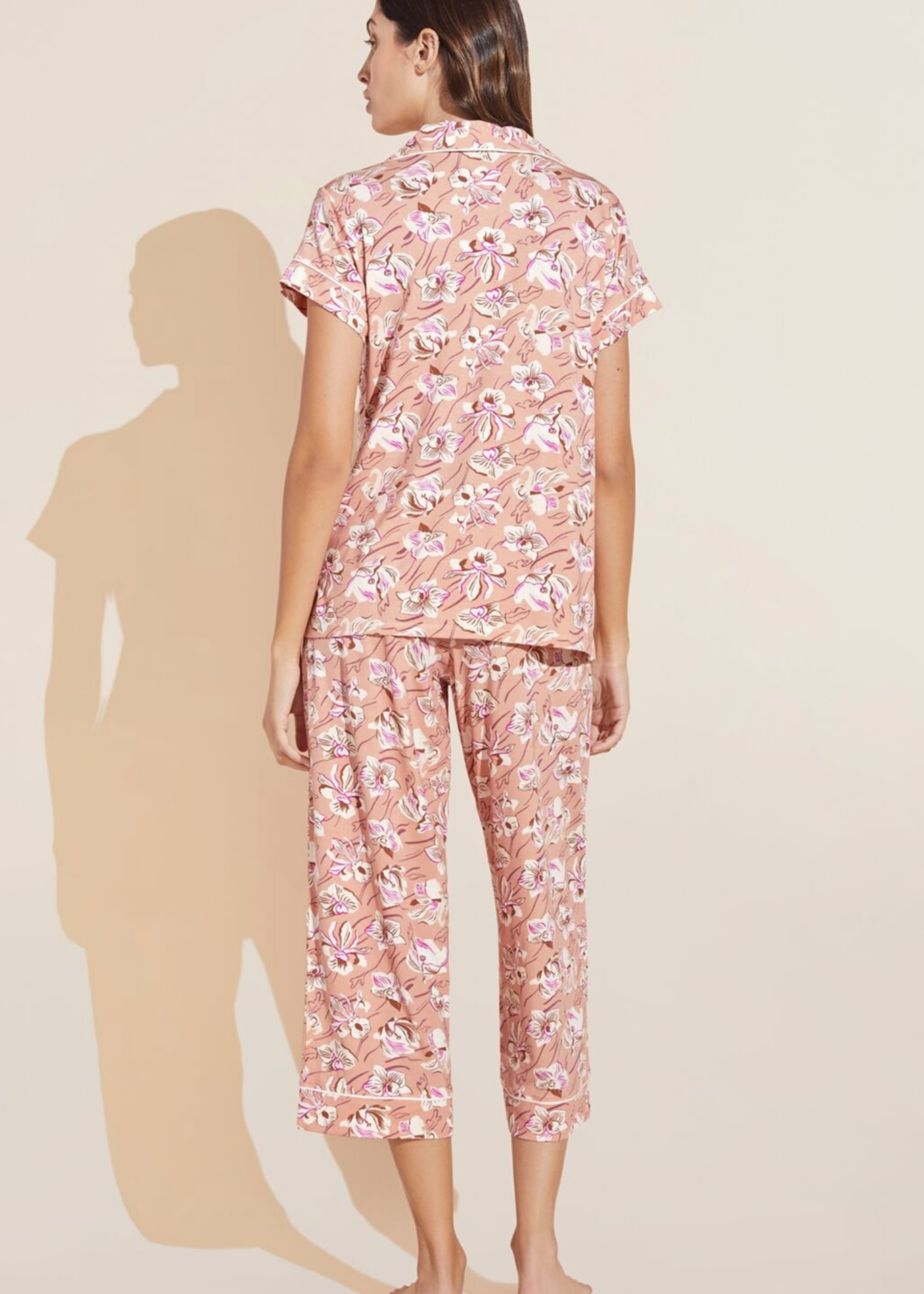 Eberjey Gisele Printed Short Sleeve Cropped PJ - Fiore Rose Cloud/Ivory