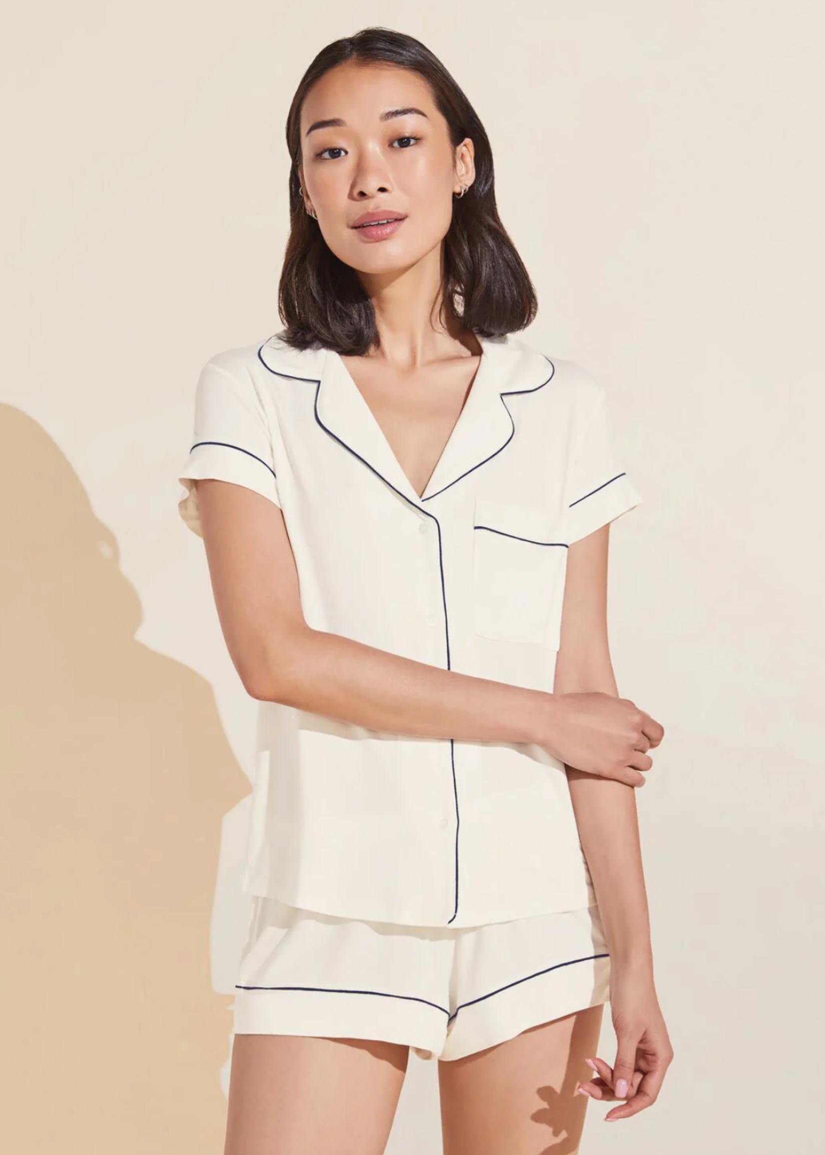 Eberjey Gisele Shortie PJ Set Pure Ivory/Navy