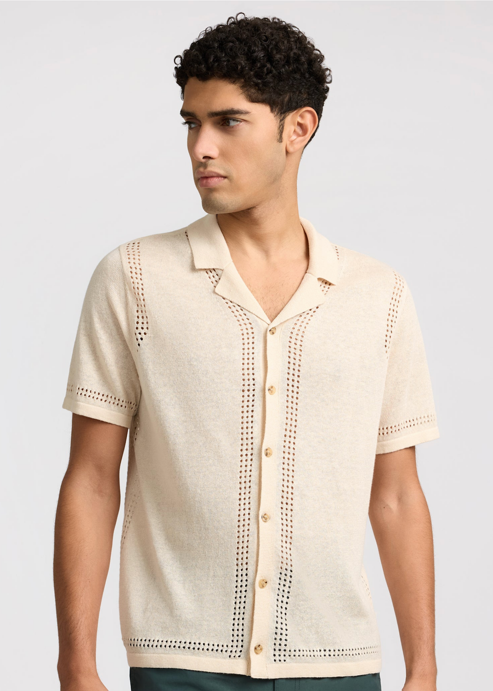 Onia Men Linen Knit Camp Shirt Natural