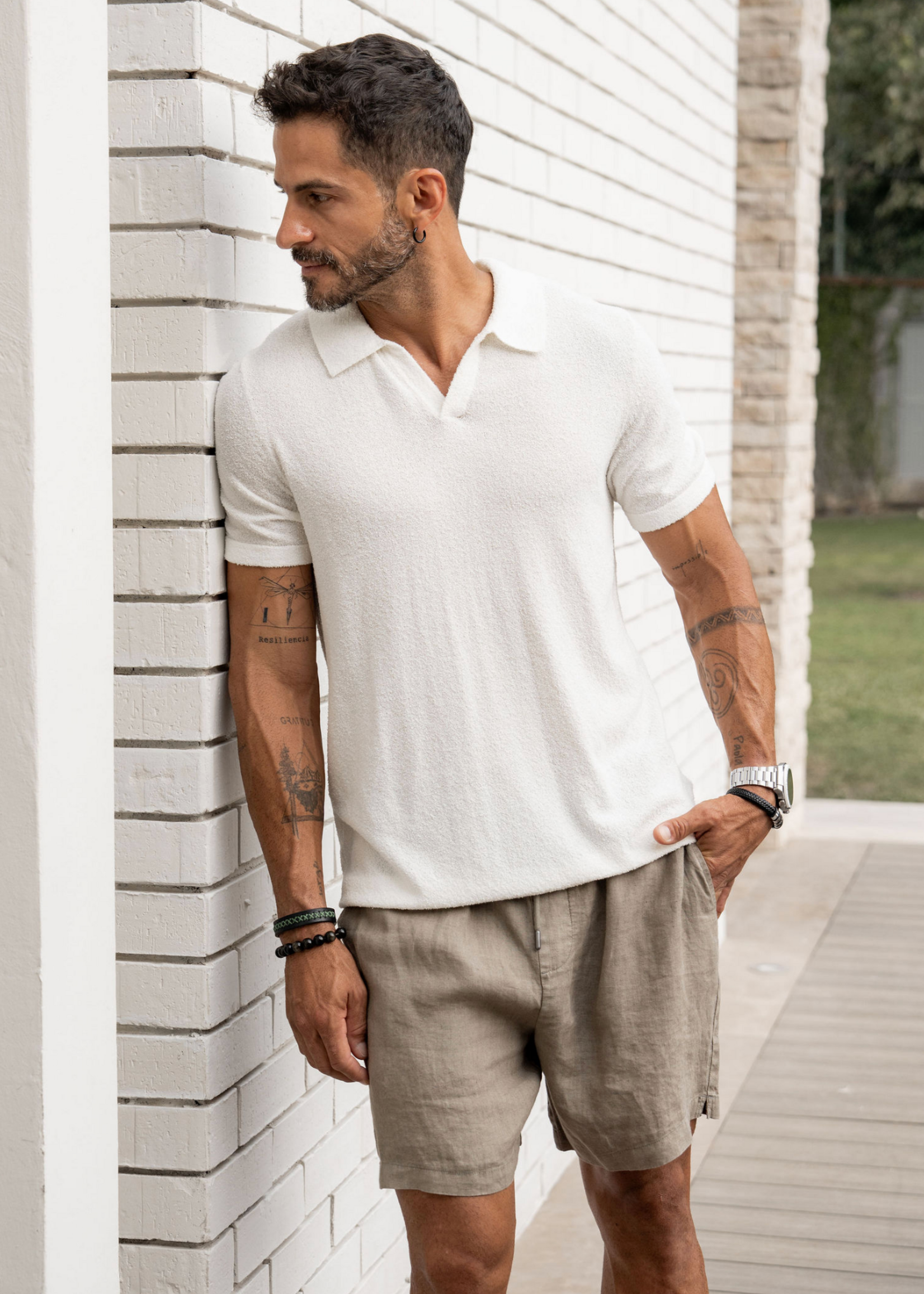 Onia  Men Onia Men Boucle Knit Johnny Polo Egret
