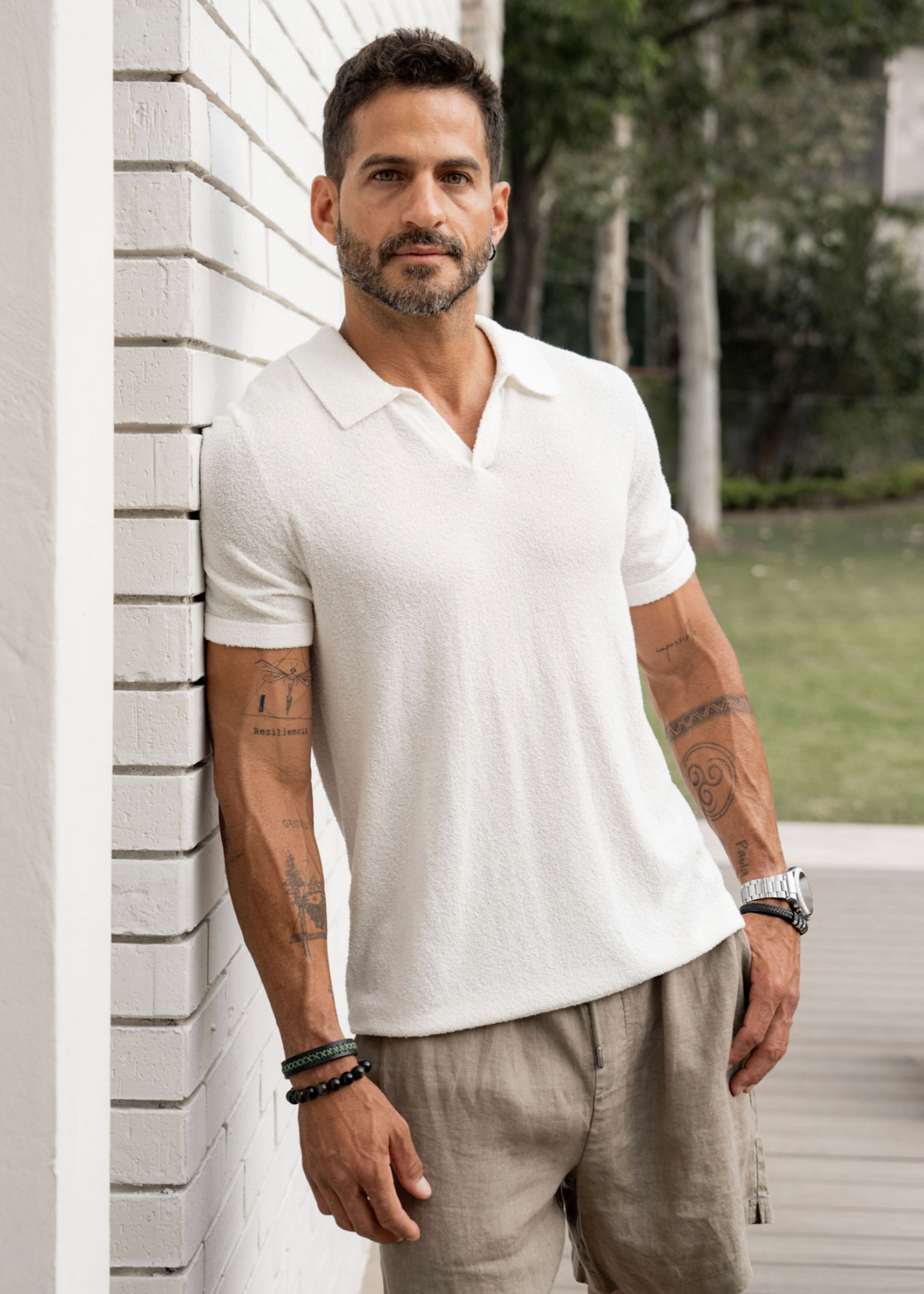 Onia  Men Onia Men Boucle Knit Johnny Polo Egret