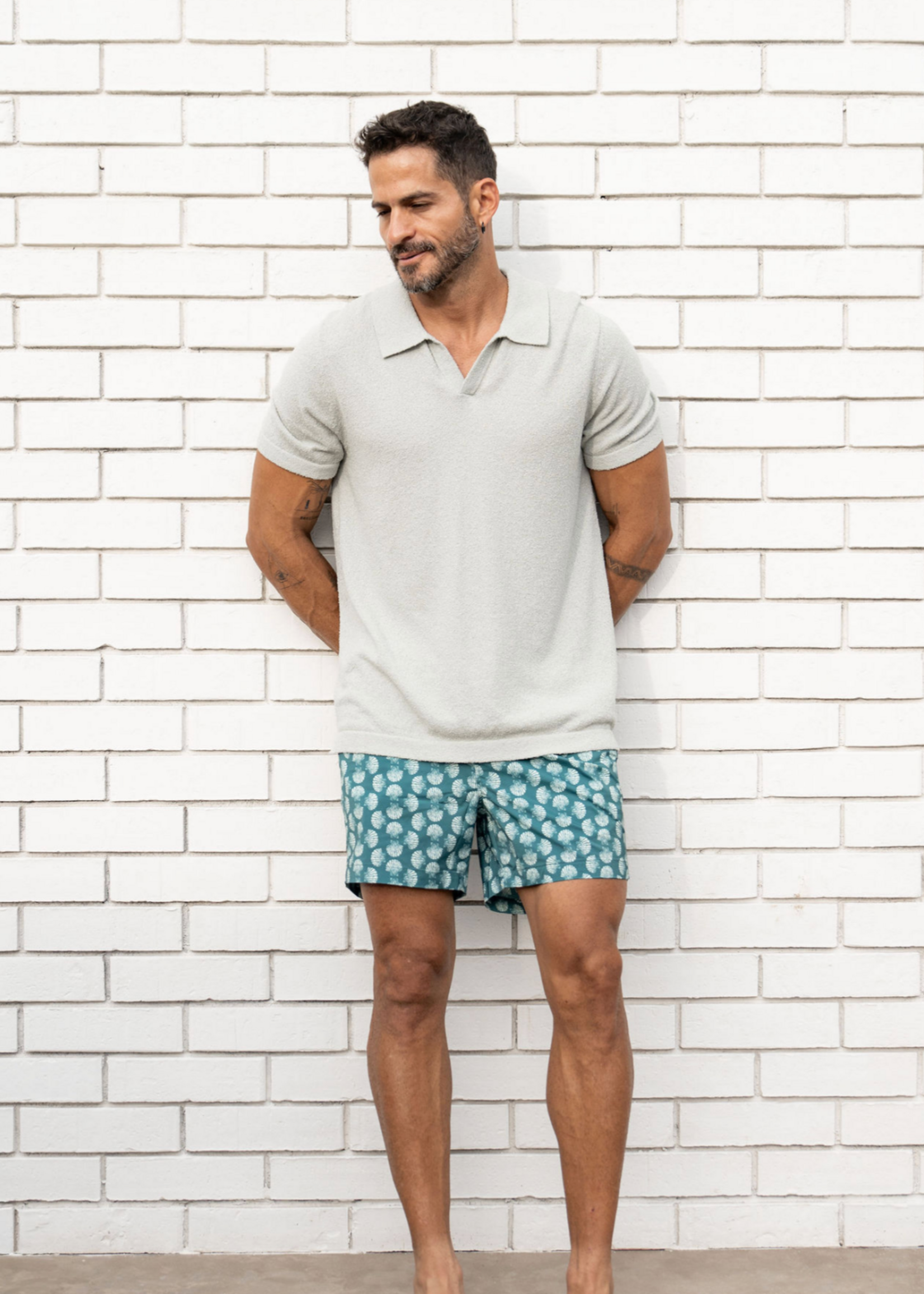 Onia  Men Onia Men Boucle Knit Johnny Polo Muted Sage