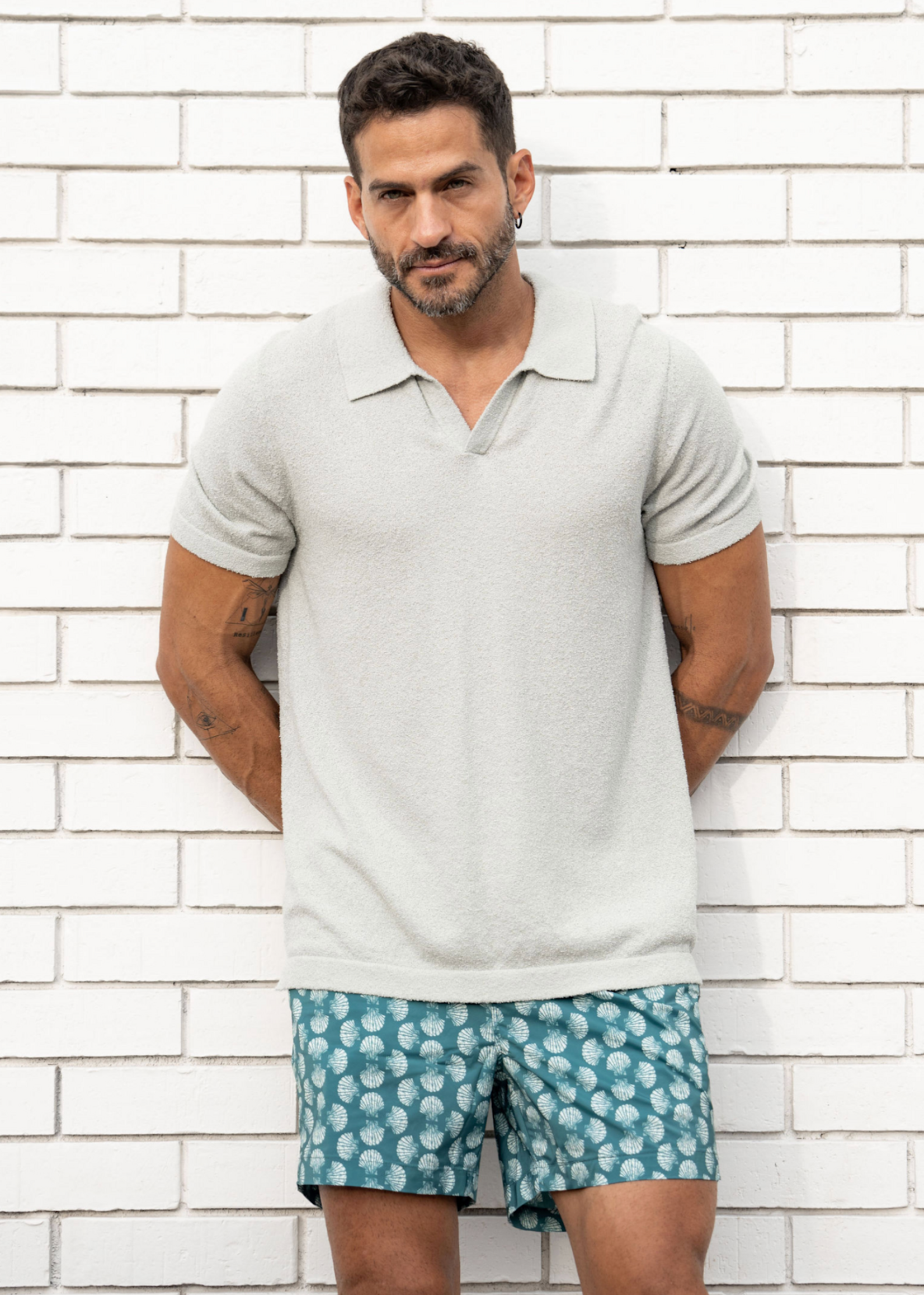 Onia  Men Onia Men Boucle Knit Johnny Polo Muted Sage