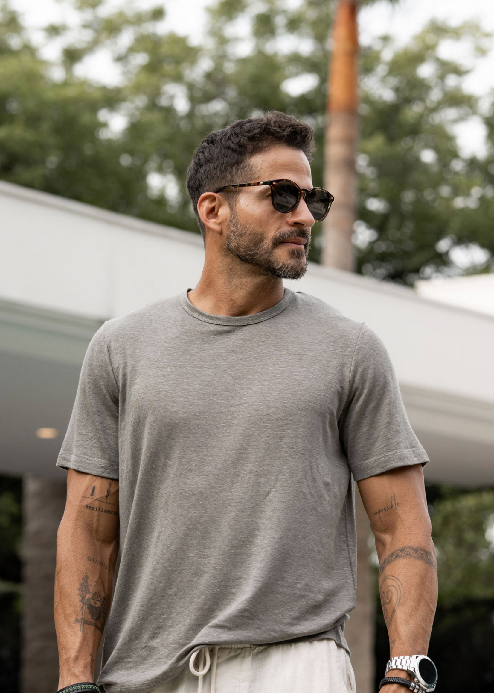 Onia  Men Onia Men Stretch Linen Crewneck Tee Agave
