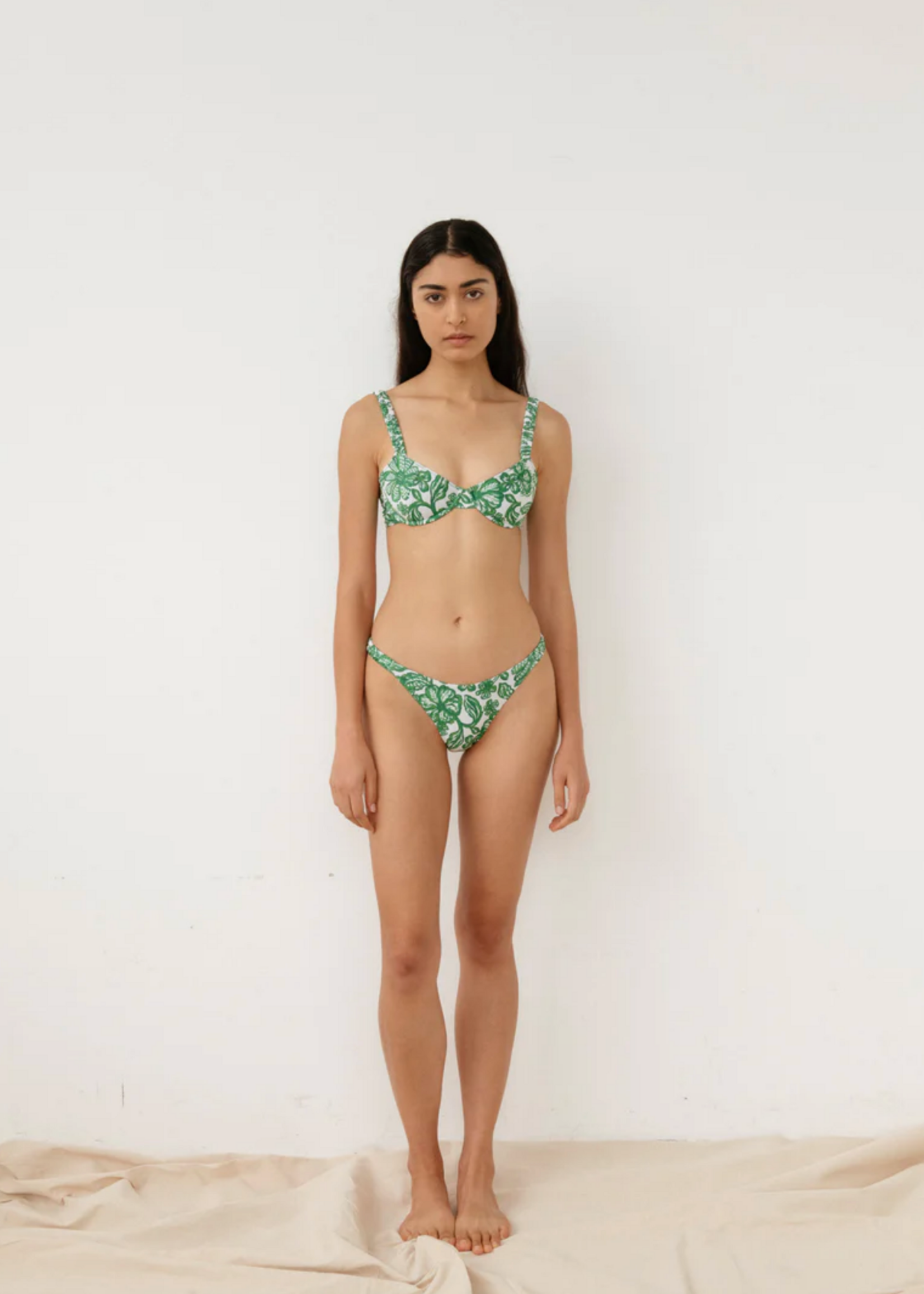 WWW  UNDERWIRE  & BALCONETTE Palm Green Bikini Set