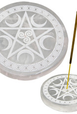 Incense Holder -  Selenite Round with Pentacle