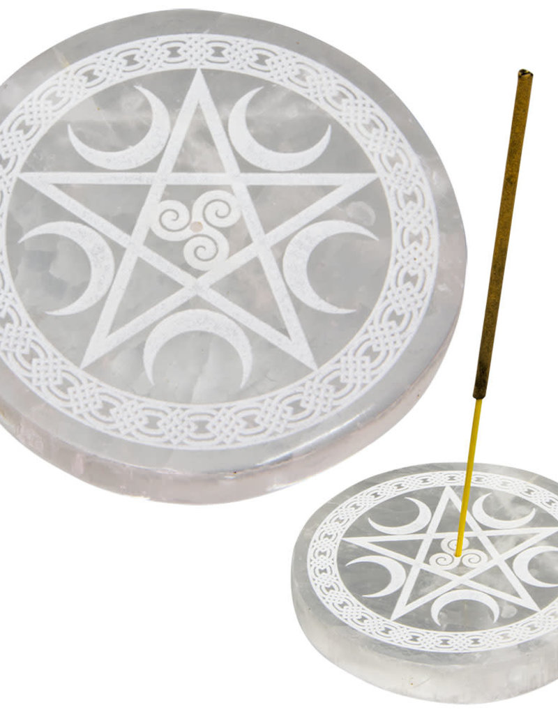 Incense Holder -  Selenite Round with Pentacle