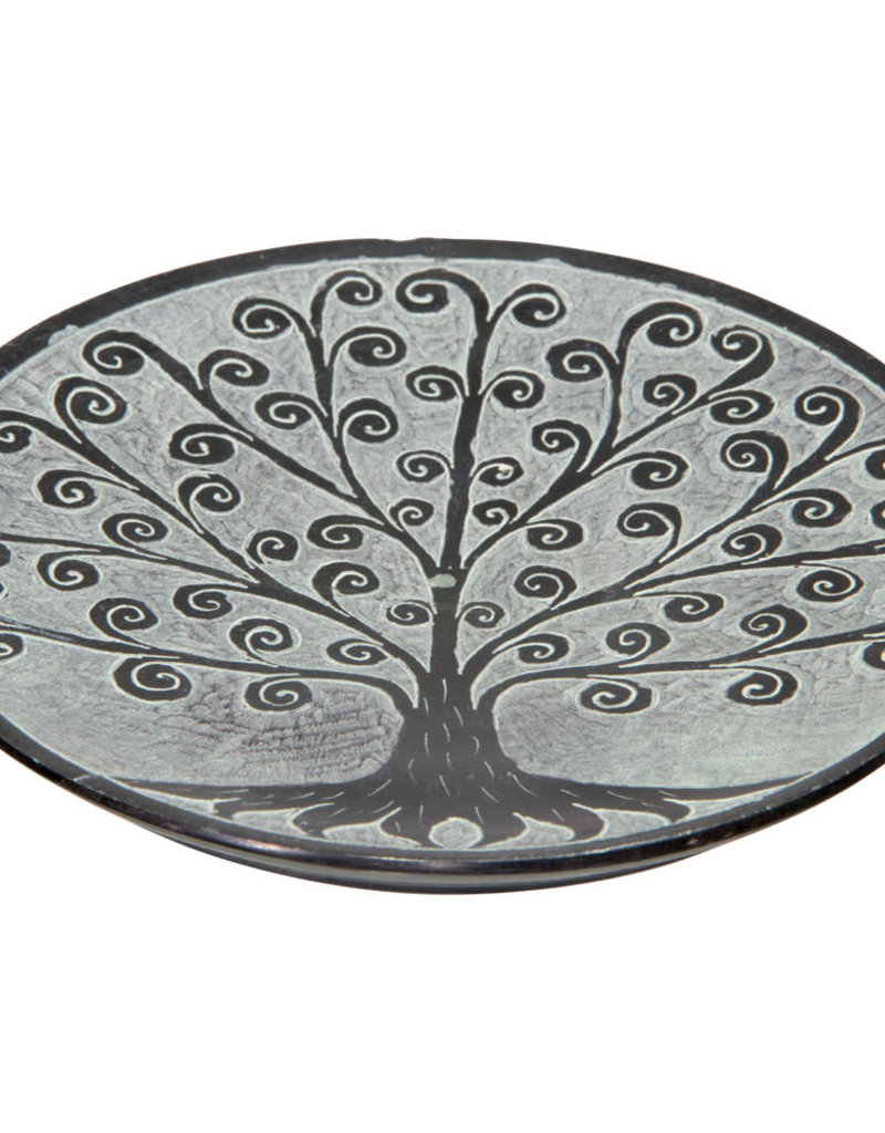 Incense Holder -  Tree of Life Black Soapstone - Round