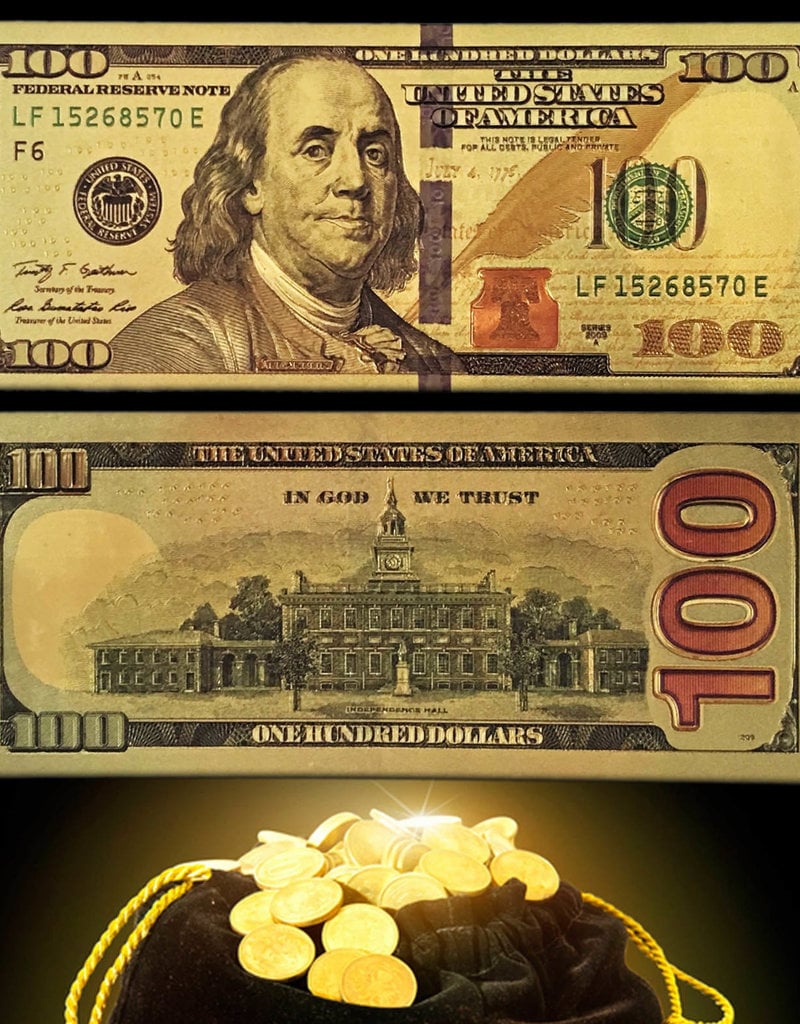 $100 Gold Feng Shui Bill