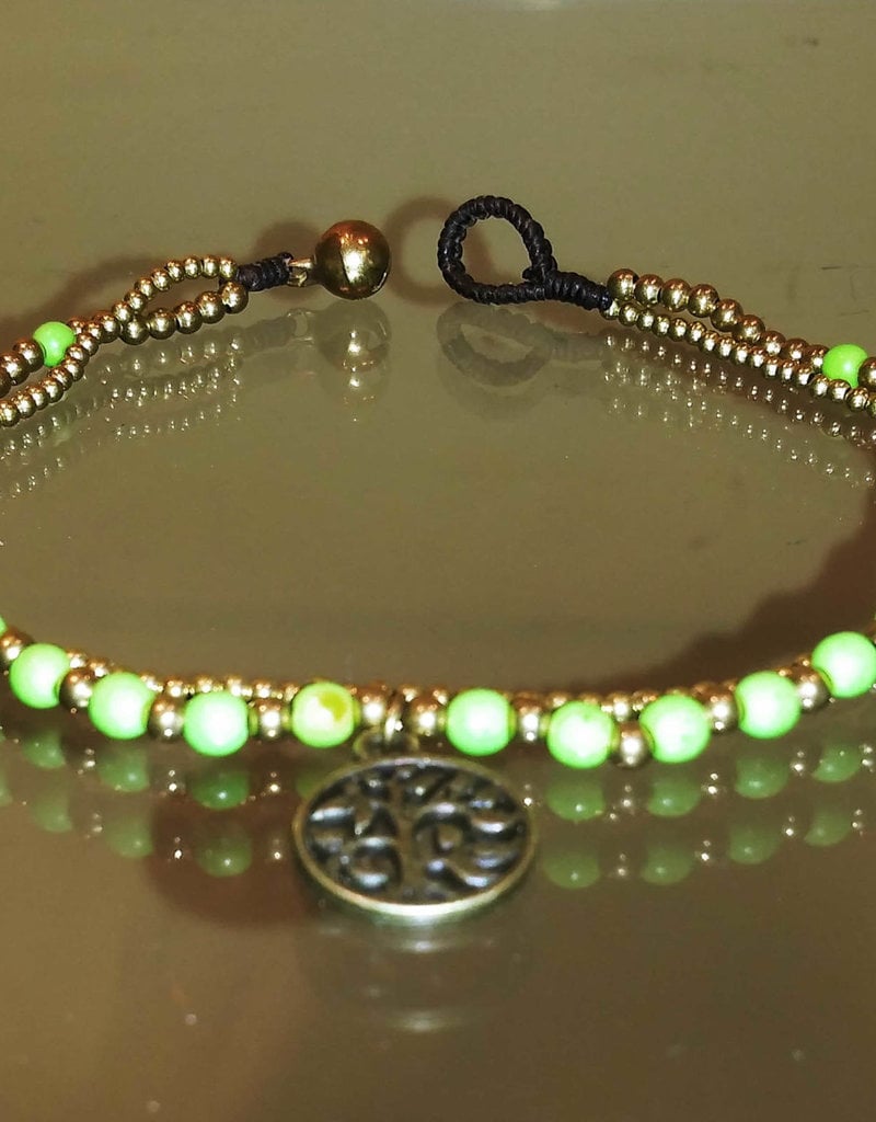 Anklet - Tree of Life Green Beaded 2 Strand - A22068