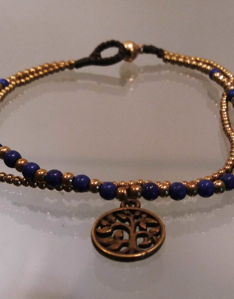 Anklet -Tree of Life Blue Color Beaded 2 Strand - A22070