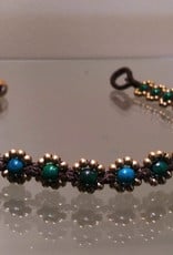 Anklet - Eight Bronze Bead Flower Turquoise - A22012