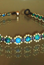 Anklet - Eight Bronze Bead Flower Turquoise - A22012