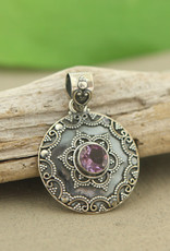 Indian Metalwork with Amethyst Sterling Silver Pendant