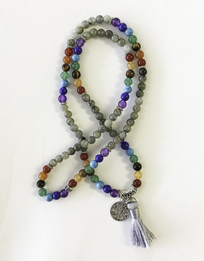 Mala Bracelet- Labradorite with Chakra Crystals- MB1