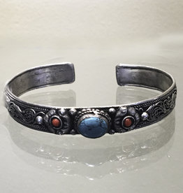 Bracelet - Turquoise & Coral Cuff - B139