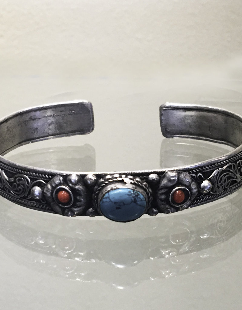 Bracelet - Turquoise & Coral Cuff - B139