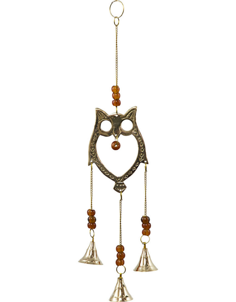 Brass Bell Chime Owl w/ Beads- 31332