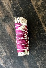White Sage & Red Rose Petals Smudge- 4 inch- NA-WHSRROSE