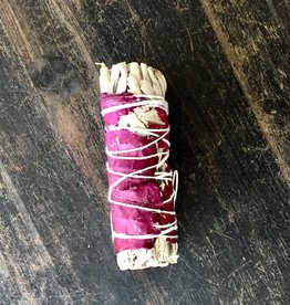 White Sage & Red Rose Petals Smudge- 4 inch- NA-WHSRROSE