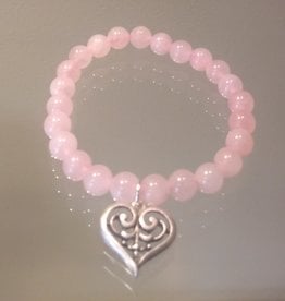 Rose Quartz Love Scroll Heart Mala Bracelet