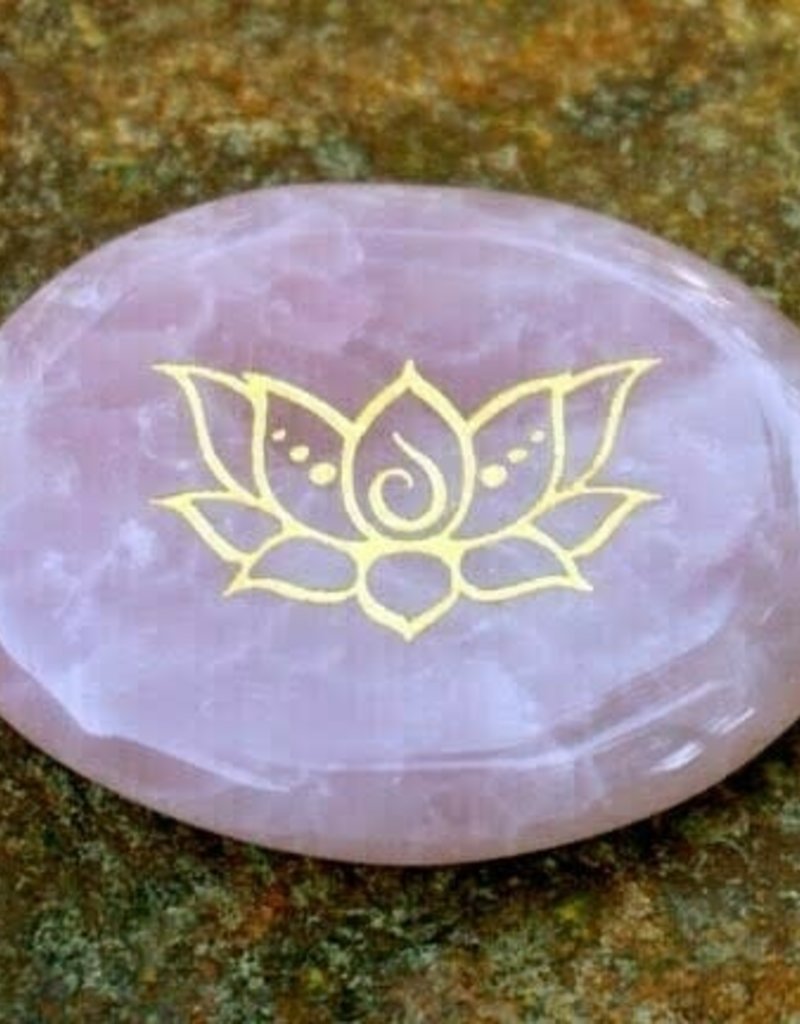 Rose Quartz Palm Stone with Lotus