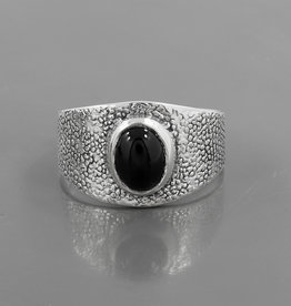 Black Onyx and Sterling Silver Ring (Size -7) - R-22934-02-65
