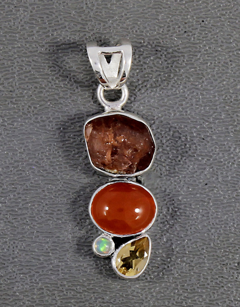 Carnelian, Garnet, Citrine, Opal and Sterling Silver Pendant - PA-24700-43