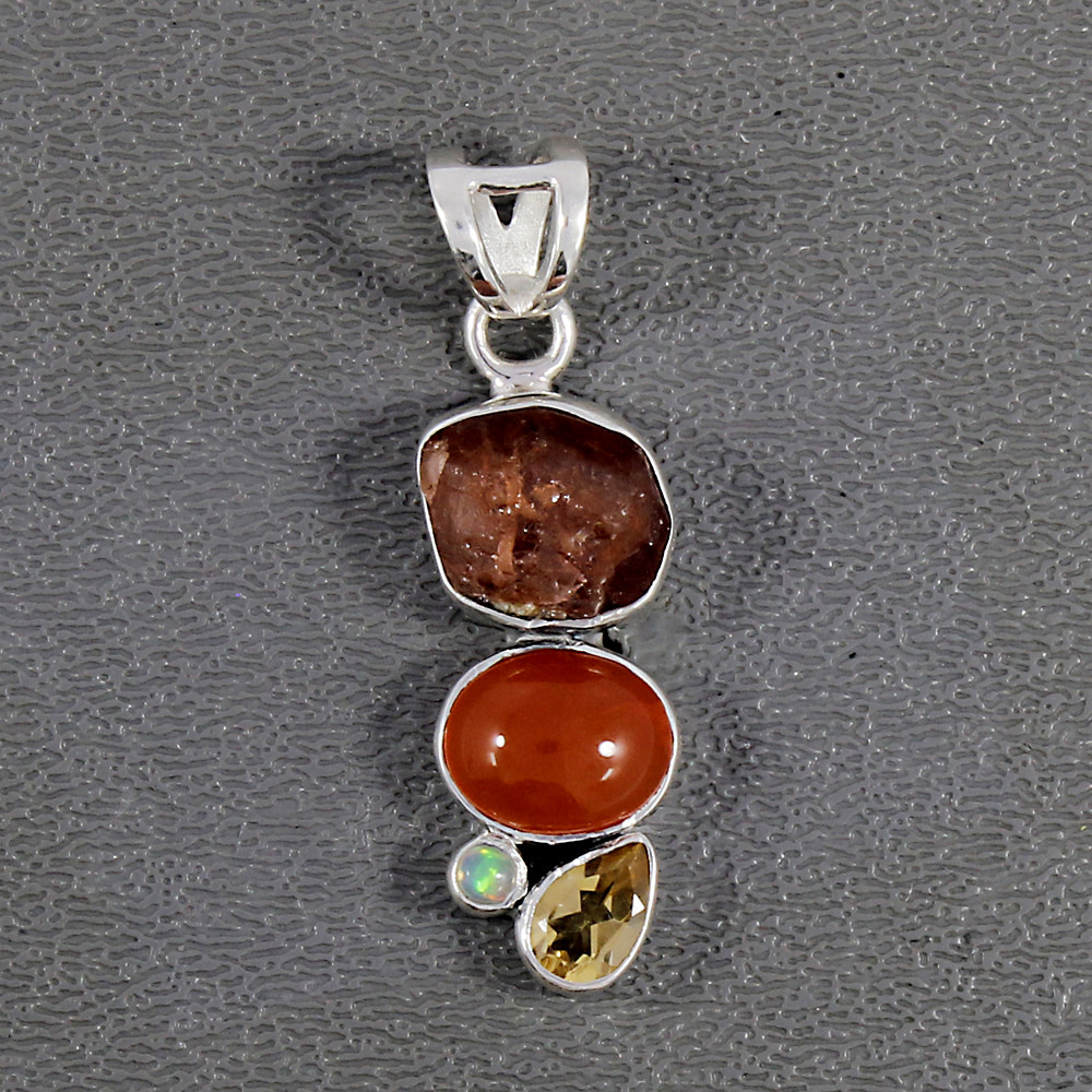 Carnelian, Garnet, Citrine, Opal and Sterling Silver Pendant - PA-24700-43  - The Open Mind Store