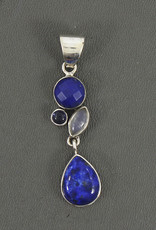 Lapis Lazuli, Rainbow Moonstone, Tanzanite and Sterling Silver Pendant - PA-23265-07-41-A