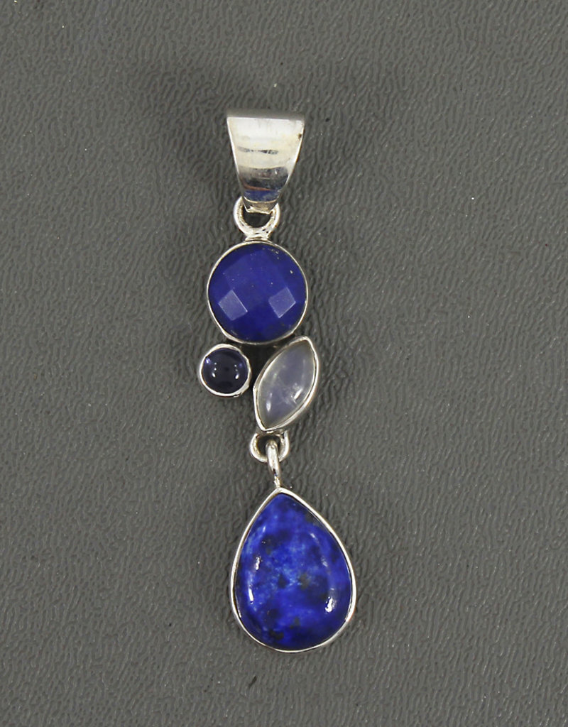 Lapis Lazuli, Rainbow Moonstone, Tanzanite and Sterling Silver Pendant