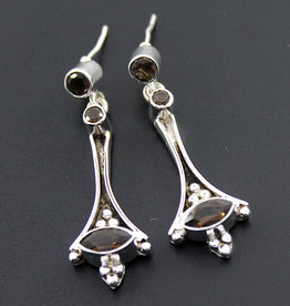 Smoky Quartz Dangling Sterling Silver Earrings - ER-20053-544