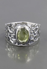 Peridot and Sterling Silver Hammered Ring (Size 8) -  R-22928-05-21