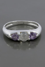 Triple Rainbow Moonstone, Amethyst and Sterling Silver Ring (Size 7, 8.5) - R-22884-05-1212