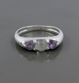 Triple Rainbow Moonstone, Amethyst and Sterling Silver Ring (Size 7, 8.5) - R-22884-05-1212