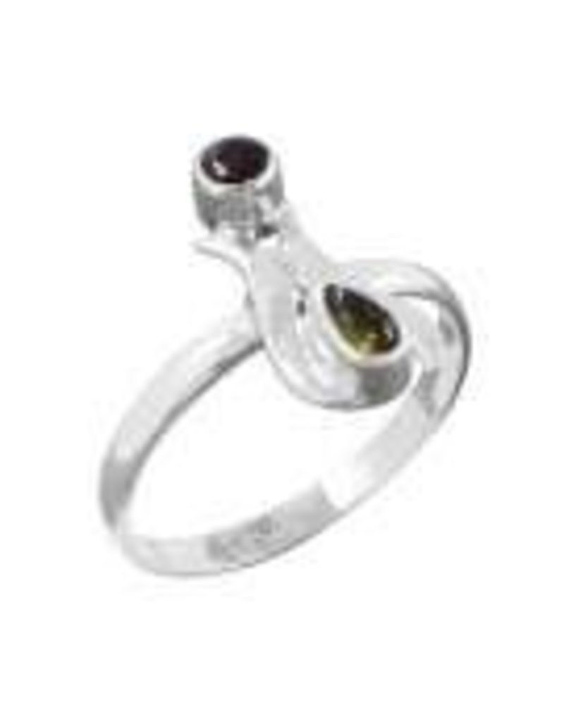 Tourmaline and Garnet Sterling Silver Ring (Size 6) - R-20978-71-12-A