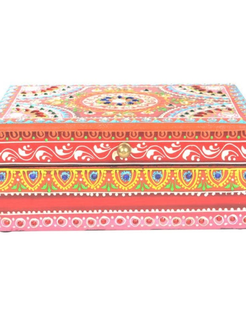 Box - Hand Painted Wooden Box - Red - 7.5 x 4 inches - 65004