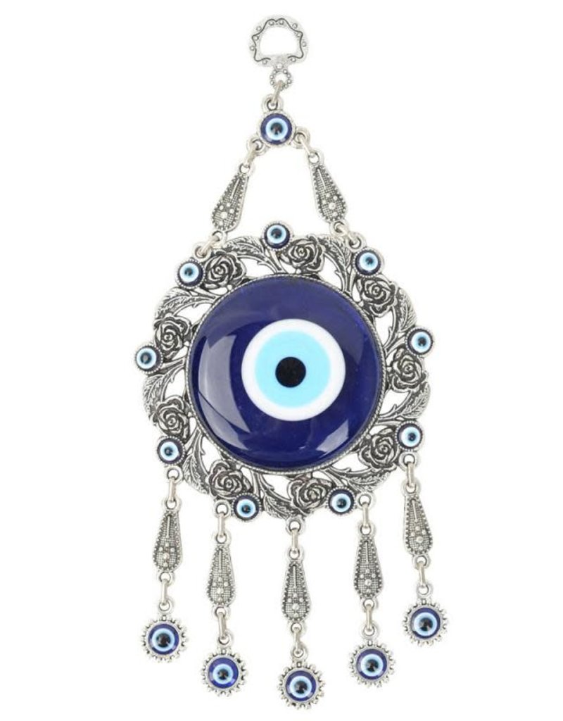 Wall Hanging - Evil Eye with Roses and Leaves - 9 x 4 inches - 6350