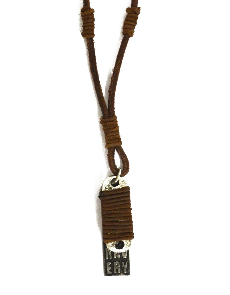 Mens Necklace - Recycled Leather Chord with Pewter Pendant - Strength and Bravery. - N8008
