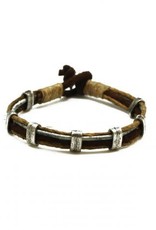 Mens Bracelet - Handcrafted Recycled Aluminum, Leather, Jute - B8021
