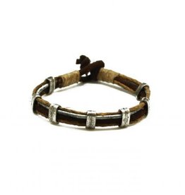 Mens Bracelet - Handcrafted Recycled Aluminum, Leather, Jute - B8021