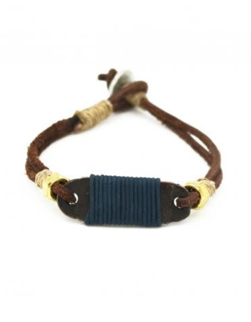 Mens Bracelet - Handcrafted Recycled Leather, Jute Chord, Copper Plaque, Steel Washers, Aluminum Loop - B8010