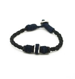 Mens Bracelet - Handcrafted Recycled Leather, Jute, Aluminum Bead - B8014