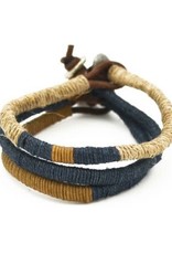 Mens Bracelet - Handcrafted Recycled Leather, Jute, Triple Strand and Color - B8002