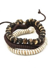 Mens Bracelet - Handcrafted Recycled Leather, Jute, Wooden Beads - B8005