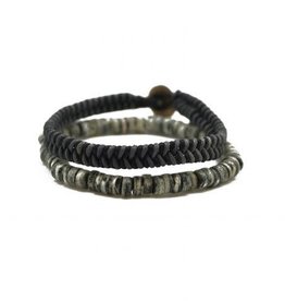 Handcrafted Recycled Leather Chord - Black and Gray Men's Bracelet
